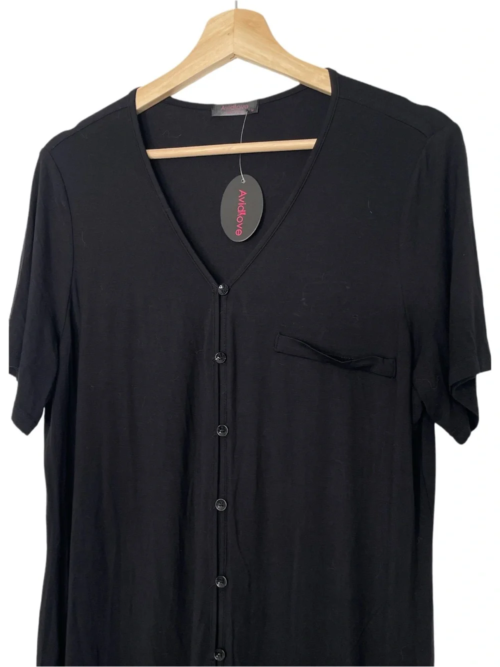 Avidlove Casual V-Neck Button Down Nightgown in Black Size Medium NWT